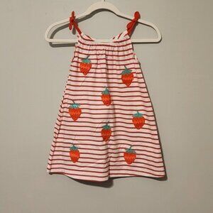 Mini Boden dress girl sz 5-6 Strawberry New white red stripes Summer sleeveless